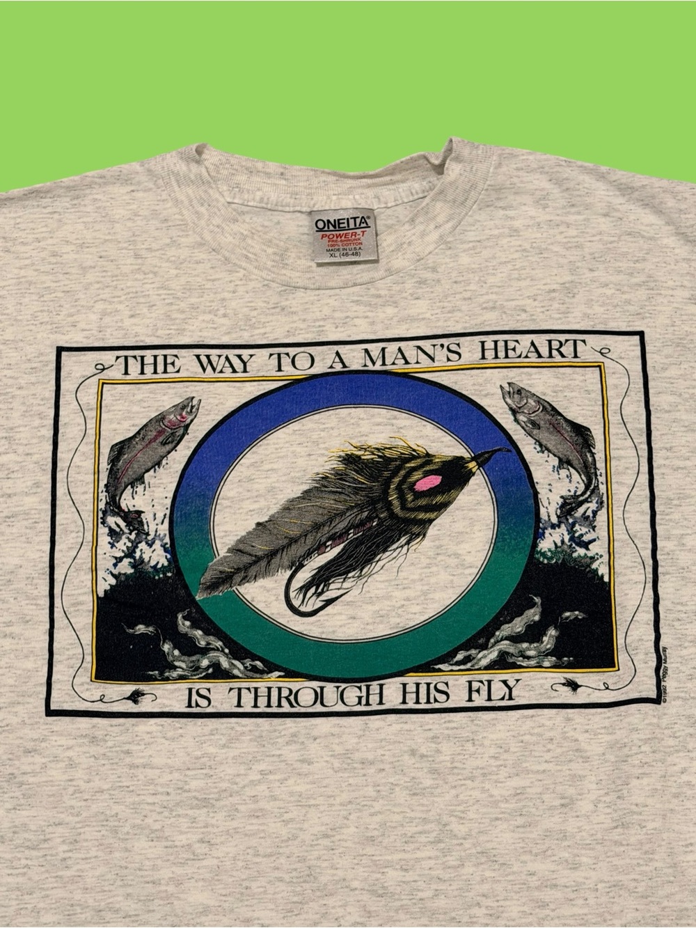 Vintage 90s Fly Fishing Funny Shirt Single Stitch Size XL Retro Hunting Oneita
